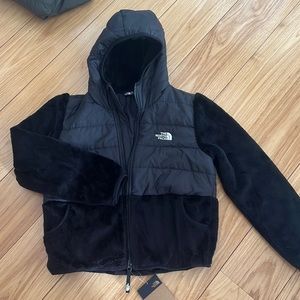Girls black hooded North Face fleece jacket, 14/16, large